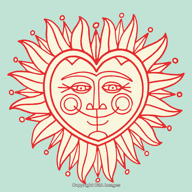 Heart-Shaped Sun with Artistic Line Art Illustration