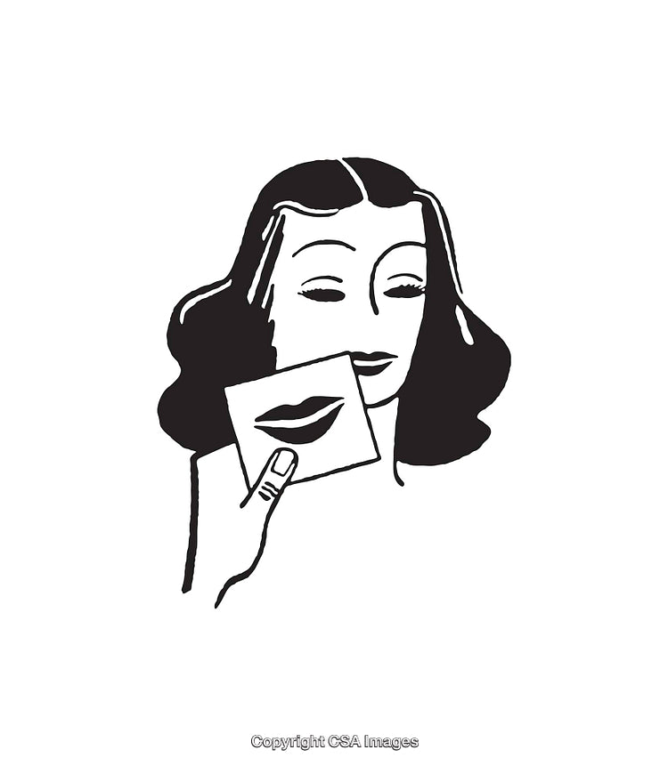 Retro Style Woman Holding Smiling Lip Illustration Card