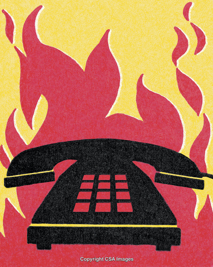 Retro Telephone in Flames Representing Urgency, Stress, or Emergency Situations