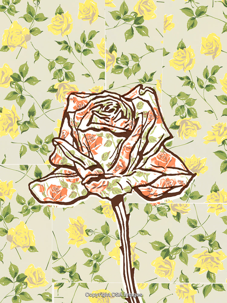 Abstract Floral Art Featuring a Vibrant Rose With a Yellow Flower Background