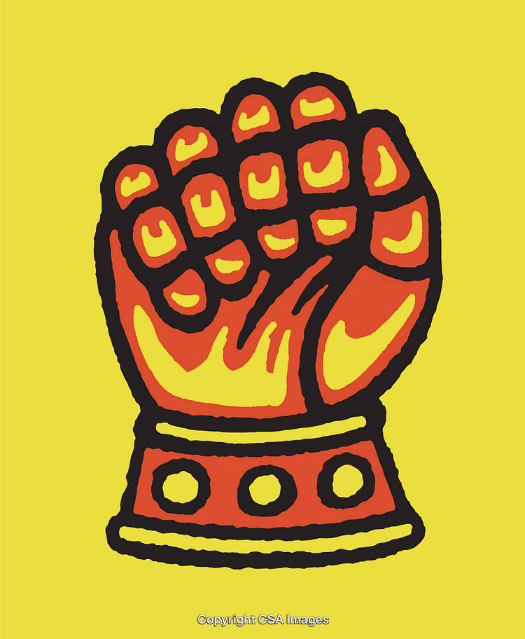 Bold Line Art Fist Illustration with Bright Colors on Yellow Background