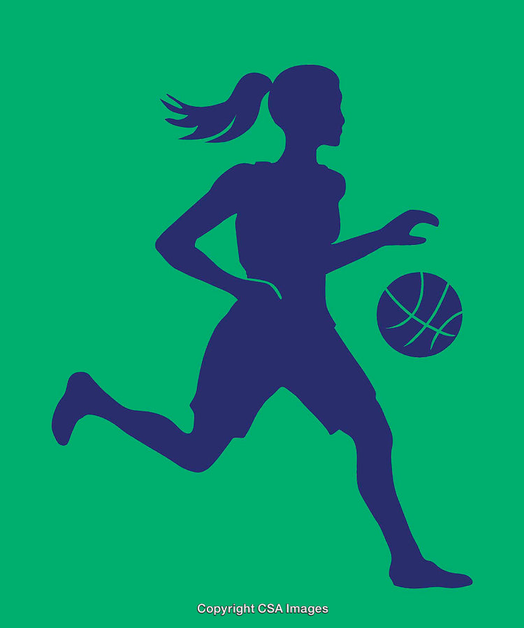 Silhouette Illustration of a Basketball Player in Action on Green Background
