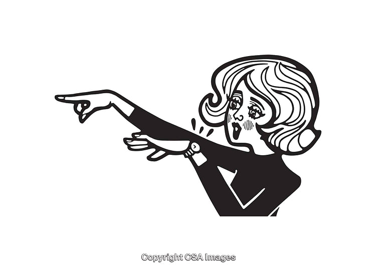 Black And White Line Art Illustration of a Woman Gesturing Strongly