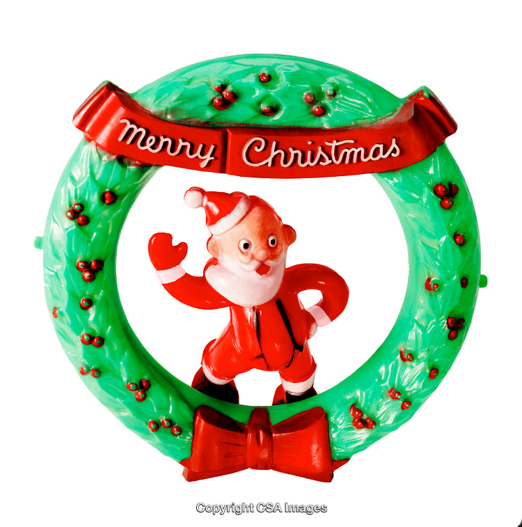 Festive Plastic Wreath Ornament with Santa Claus and Merry Christmas Text