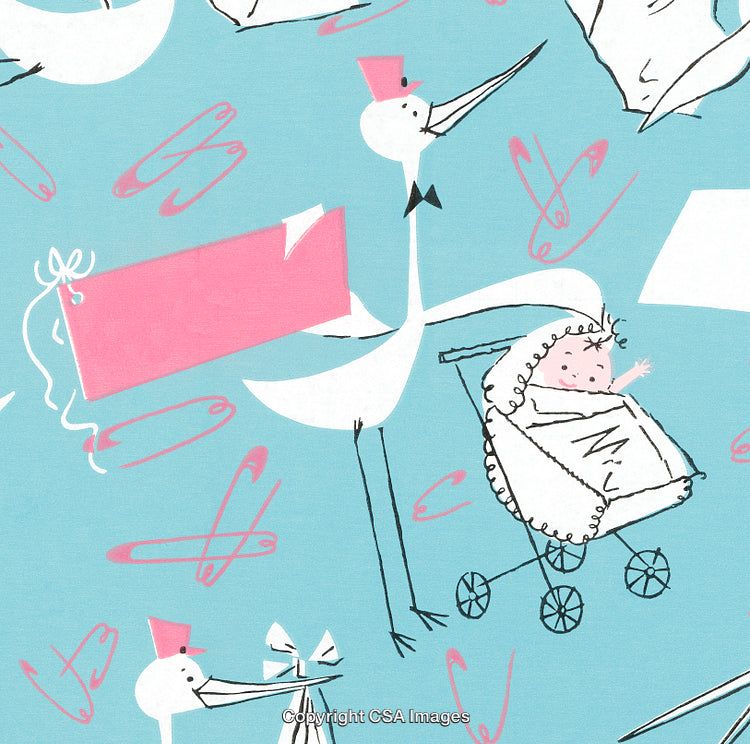 Whimsical Stork Illustration Celebrating Newborn Baby Arrival