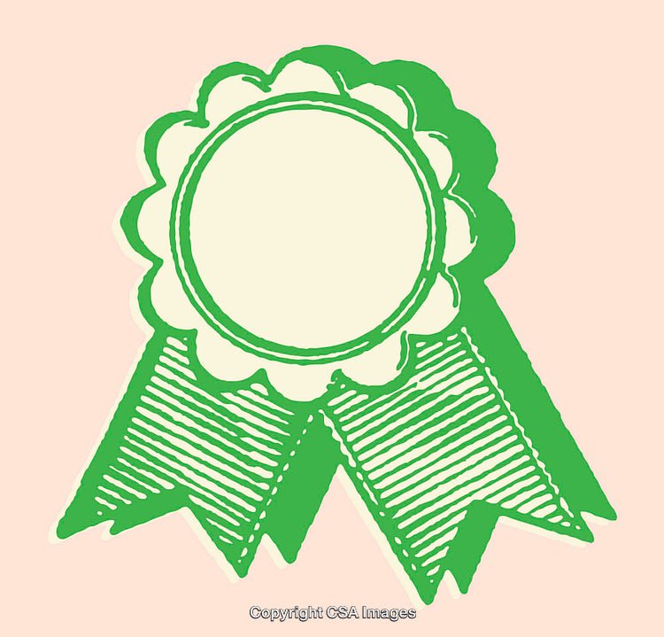 Green Award Ribbon Illustration Depicting Minimalist Design on a Pink Background