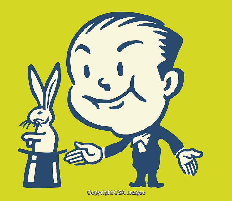 Colorful Retro Line Art of a Magician with Rabbit in Hat