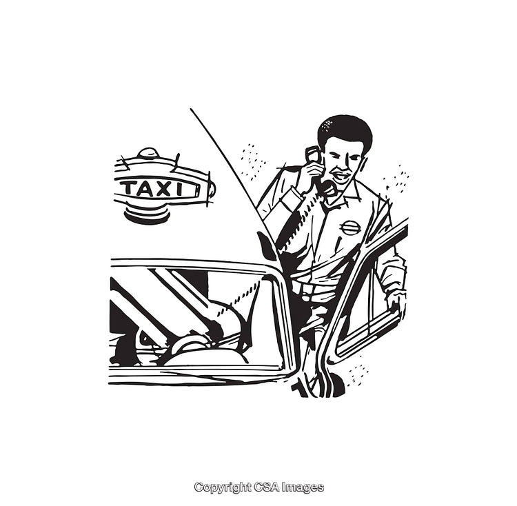 Taxi Driver Speaking on Phone While Preparing Vehicle for a Ride