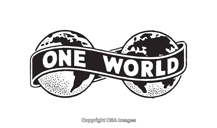 Black and White Line Art Illustration of Unity Around the World
