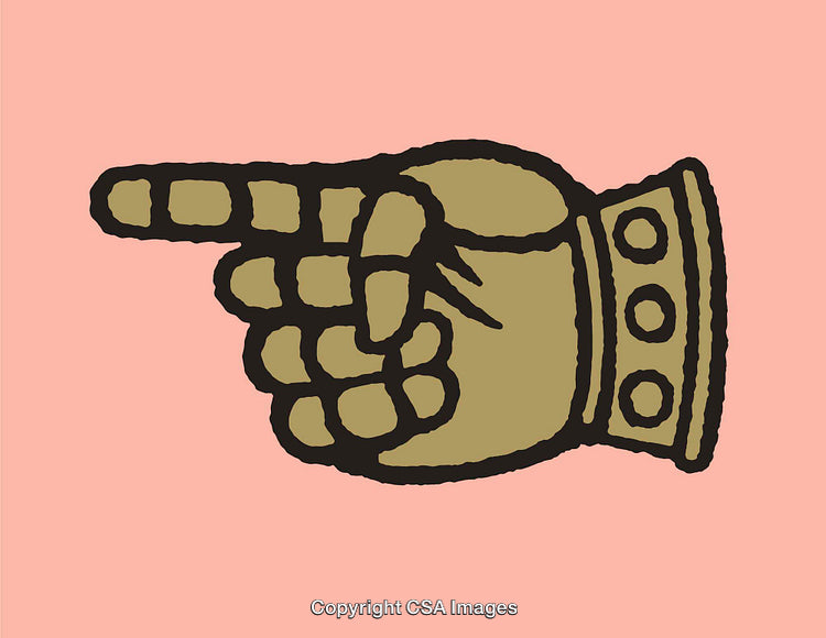 Vintage Styled Hand Pointing Leftwards Illustration on Soft Pink Background