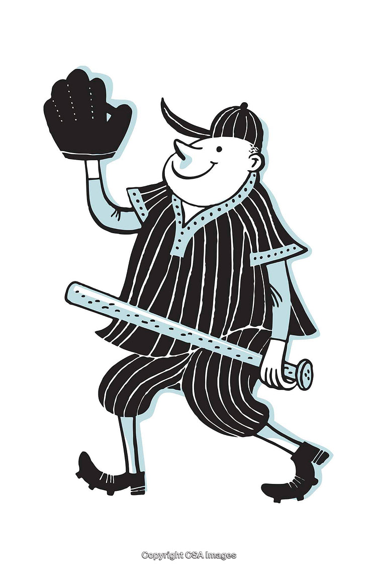 Playful Baseball Illustration Featuring a Player with Bat and Glove