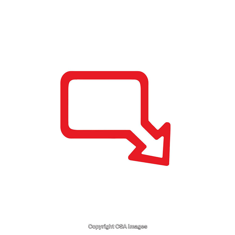 Red Speech Bubble with Downward Arrow Icon on White Background