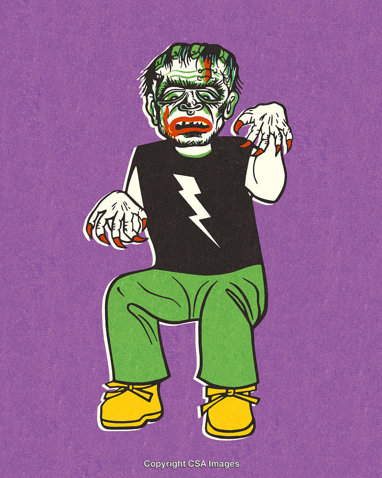 Cartoon Monster Illustration With Bright Colors and Purple Background