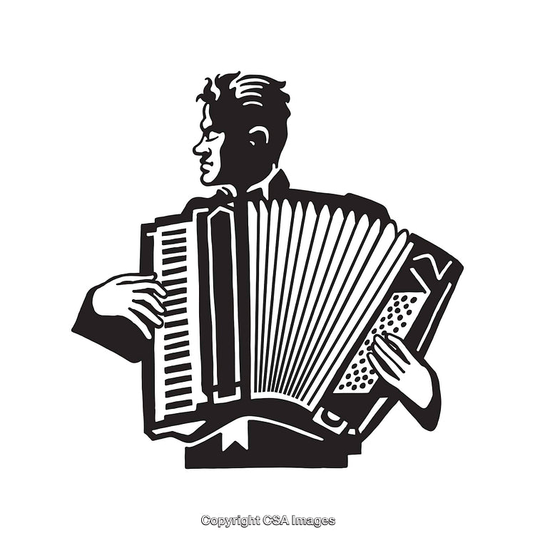 Black and White Illustration of Musician Playing Accordion