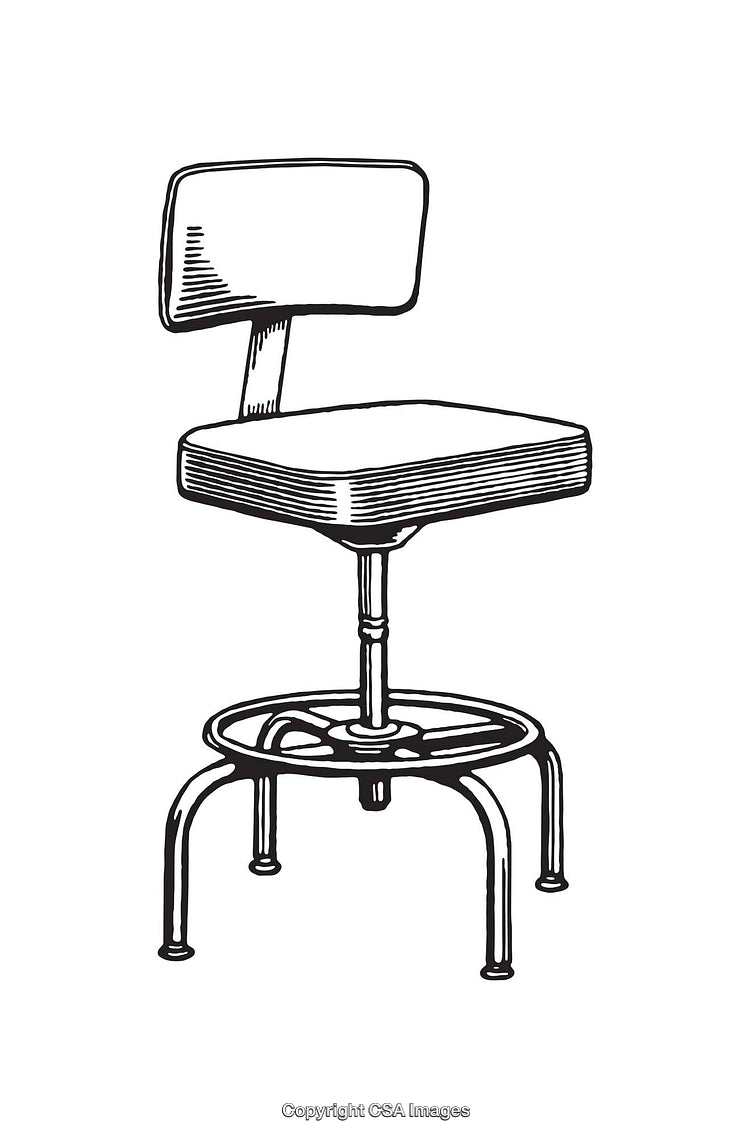 Vintage Industrial Chair Sketch Art Line Drawing in Black and White