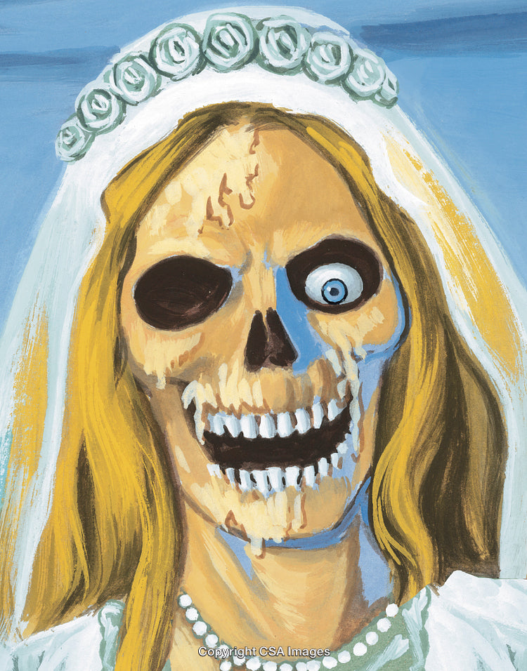 Eerie Portrait of a Skeleton Bride with a Creepy Smile
