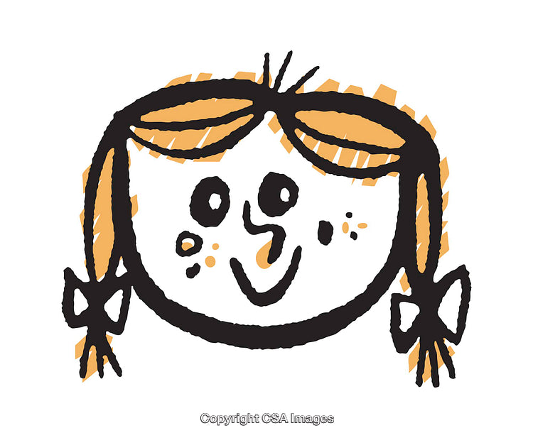 Playful Hand-Drawn Illustration of a Cheerful Girl with Pigtails