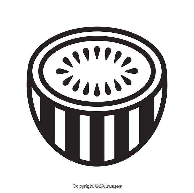 Black and White Icon of a Sliced Kiwi Fruit