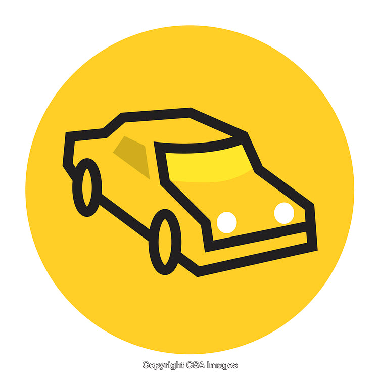 Yellow Car Icon With Clean Geometry and Vibrant Design on Circular Background