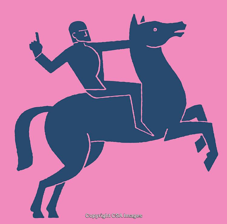 Abstract Line Art Illustration of a Rider on a Horse in Bold Colors