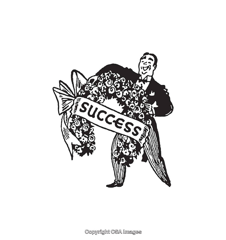 Retro Black and White Illustration of Success Celebrated with Humor