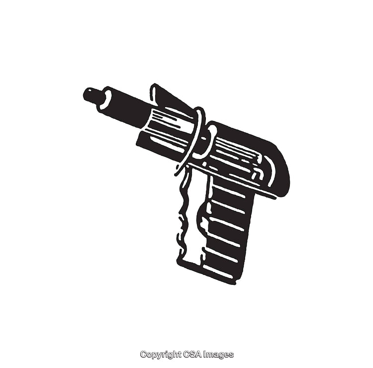 Black and White Line Art Illustration of a Hand Tool in Profile