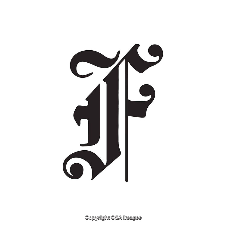 Ornate Monochromatic Serif Letter F Design on White Background