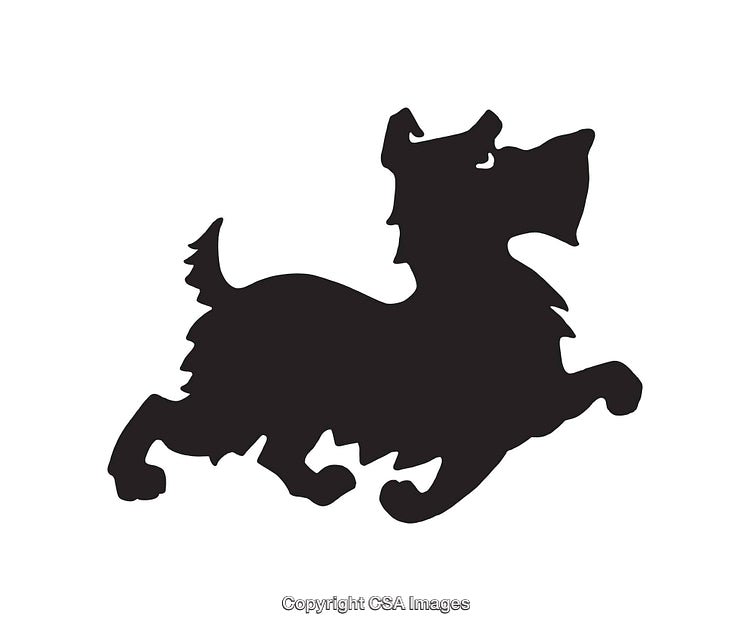 Silhouette of a Playful Terrier Dog in Motion, Black and White
