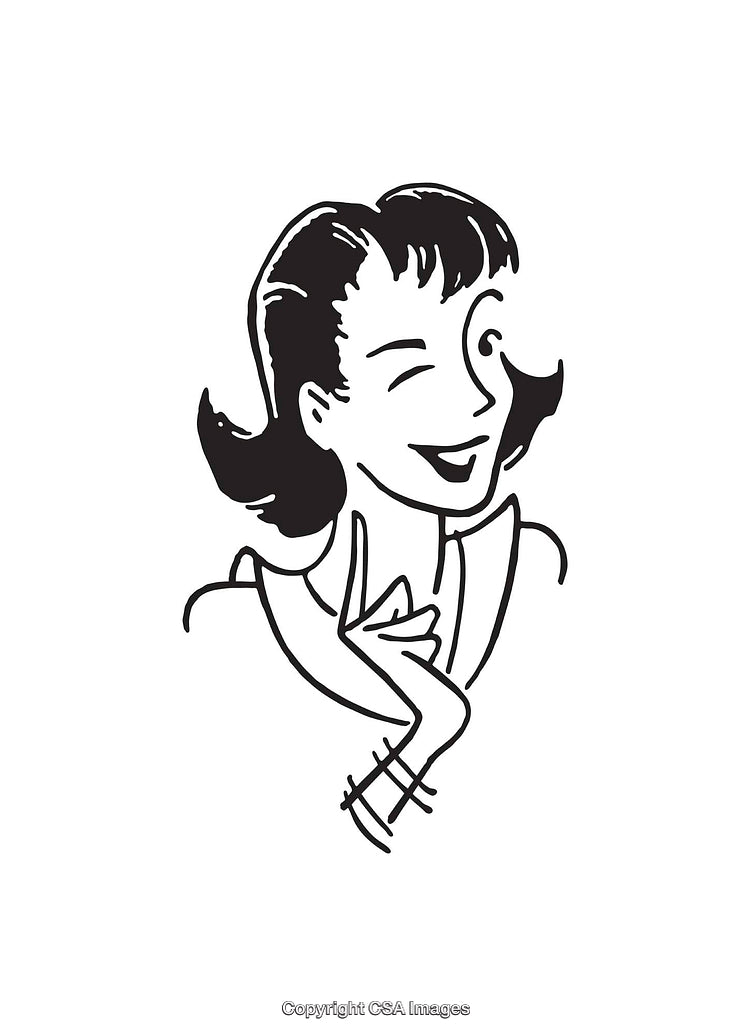 Retro-Style Woman Winking in Black and White Line Art Design