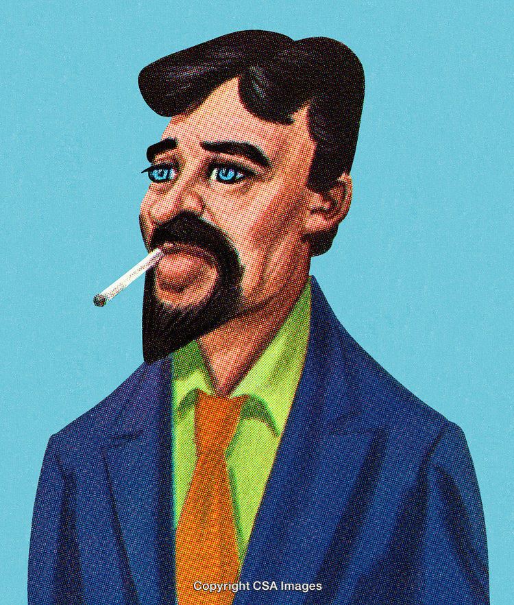 Stylized Illustration of a Businessman Smoking a Cigarette in Bold Colors