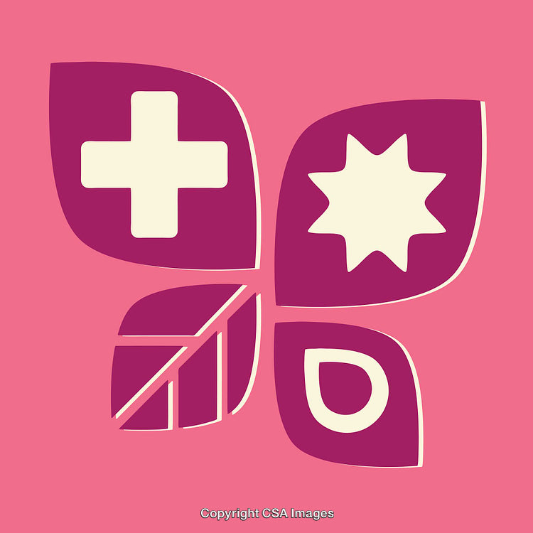Colorful Abstract Symbols on a Pink Background Artwork