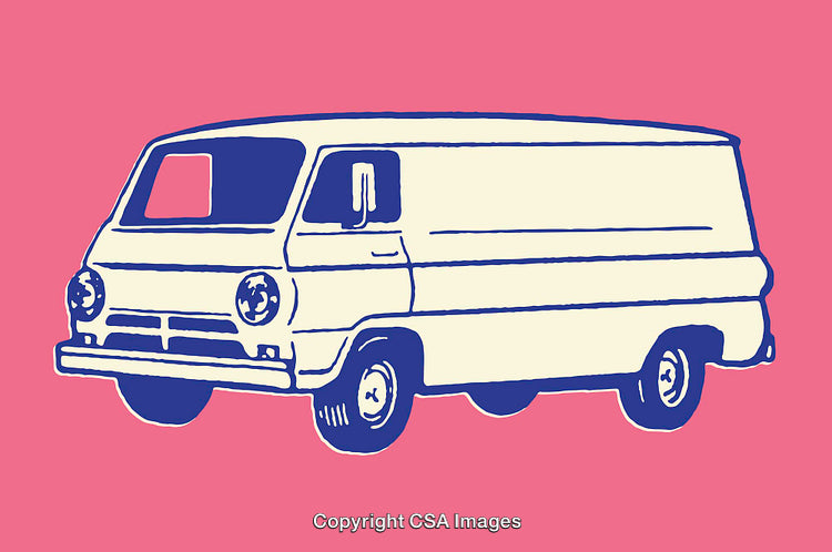 Retro Illustration of a Vintage Van on a Vibrant Pink Background