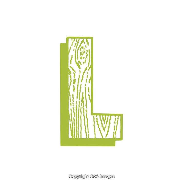 Green Letter L with Wooden Texture Design on White Background