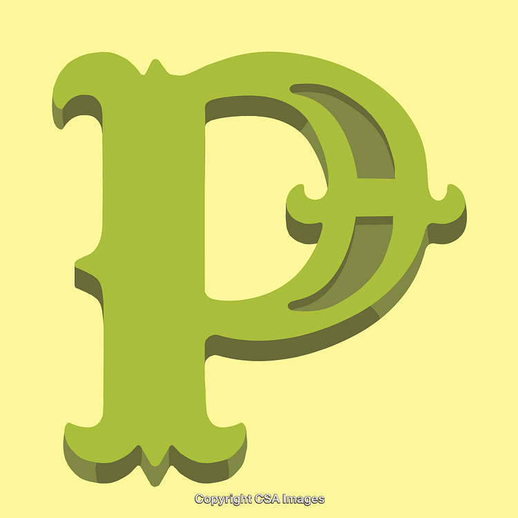 Green Decorative Letter P Design on Light Yellow Background