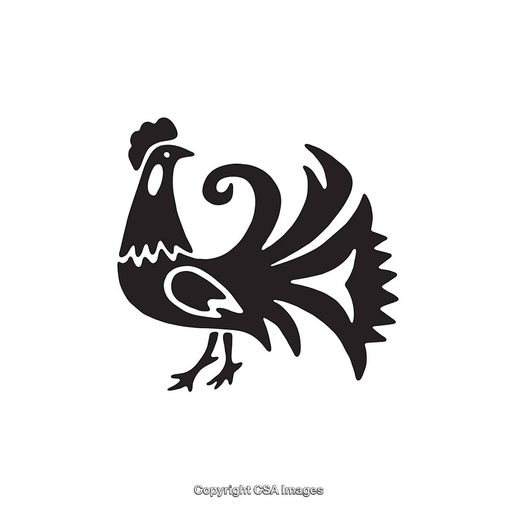Stylish Black And White Rooster Icon with Artistic Design
