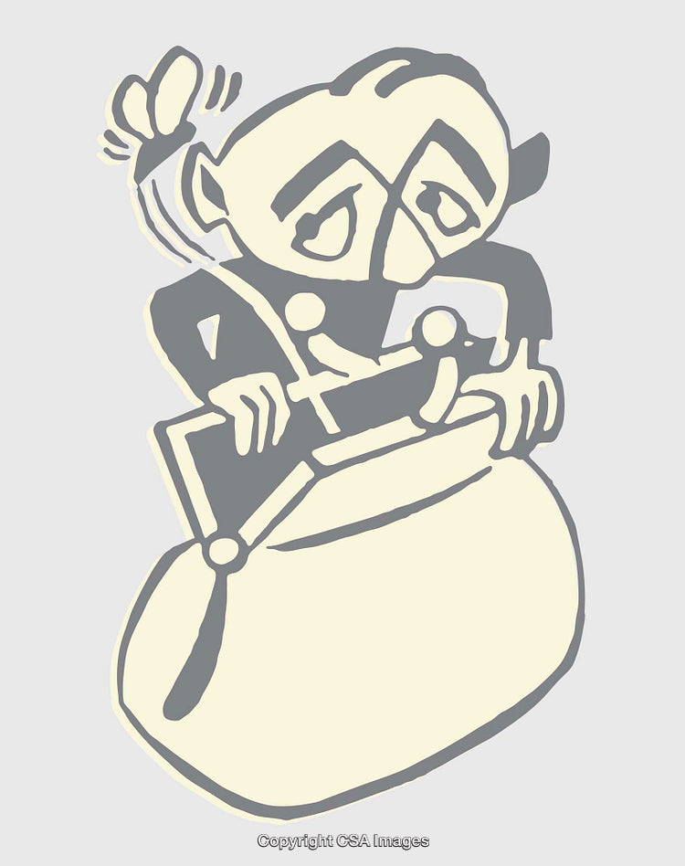 Cartoon Man Inspecting Wallet with Expressive Face in Minimalist Style