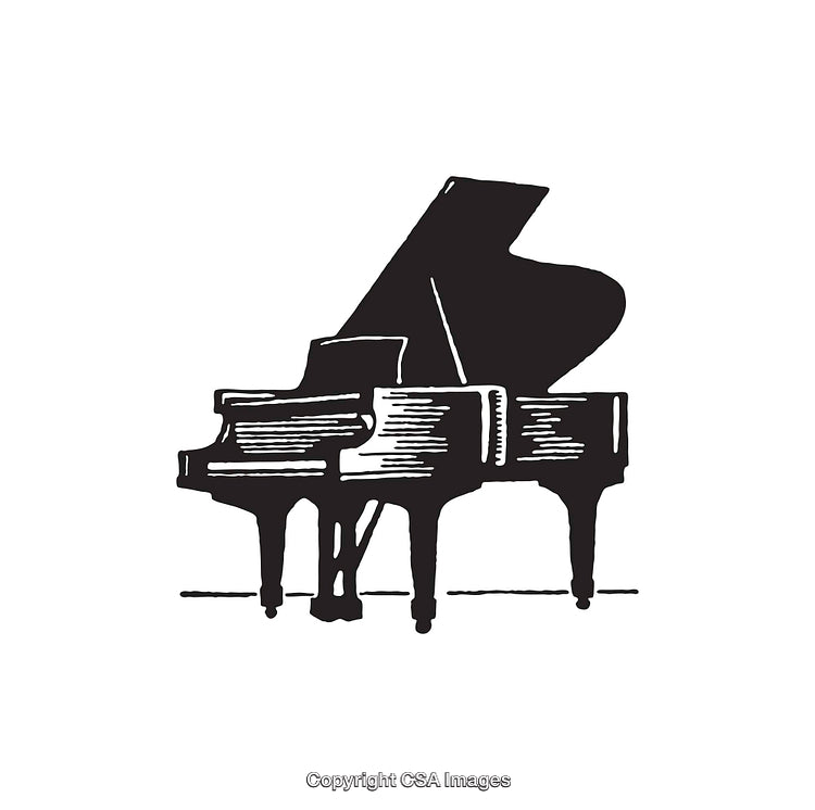 Elegant Line Art Illustration of a Black and White Grand Piano