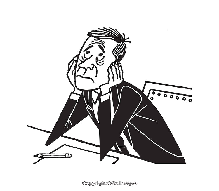 Frustrated Businessman Cartoon With Hand-Drawn Line Art in Black and White