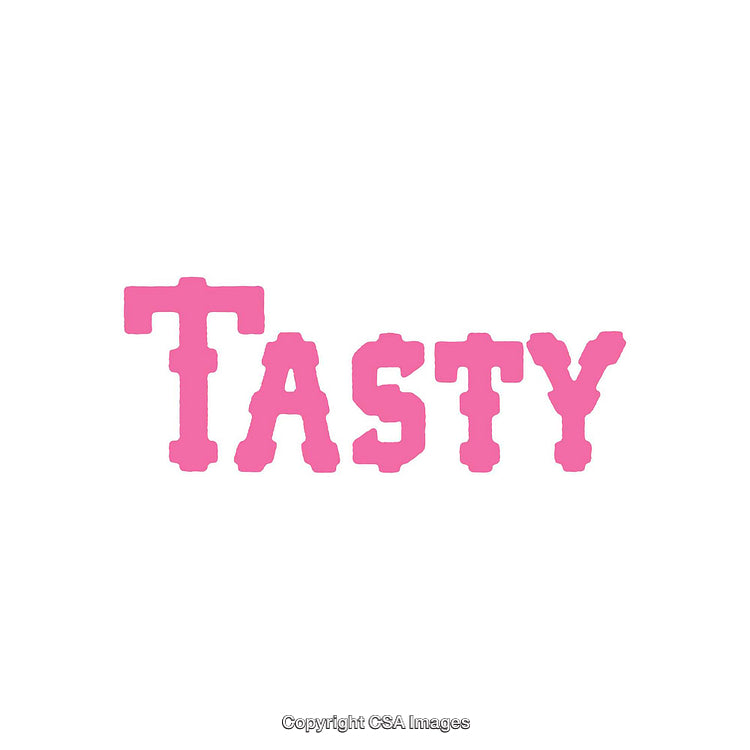 Pink Bold Text Graphic Reading 'Tasty' on a White Background