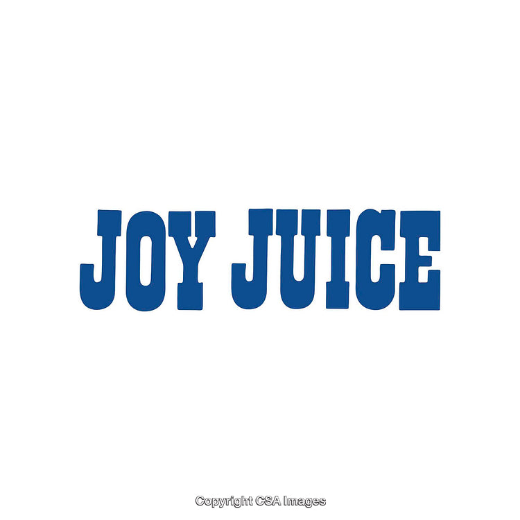 Blue Logo with Bold Font Text on White Background Reading Joy Juice