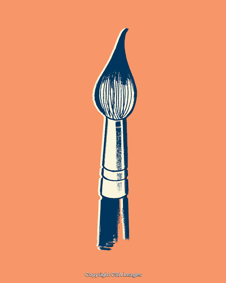 Stylized Artistic Paintbrush Illustration in Minimalist Style on Orange Background