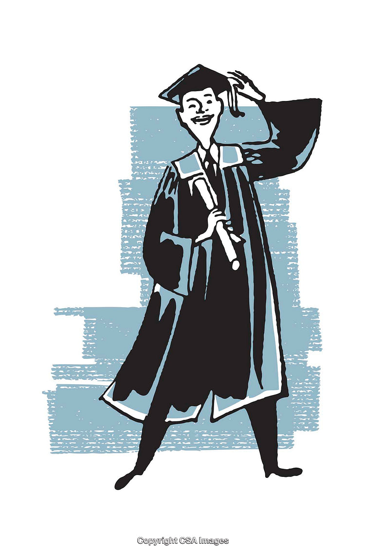 Graduate Smiling Cheerfully in Cap and Gown Holding Diploma