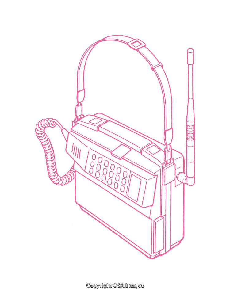 Retro Style Diagram of a Portable Communication Device in Pink Lines