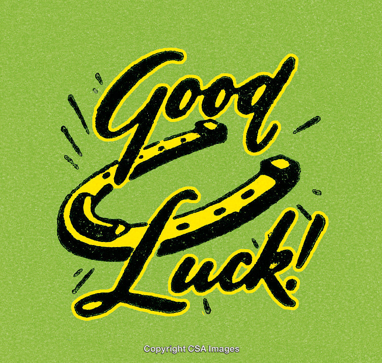 Vibrant Good Luck Message with Horseshoe Symbol on Green Background