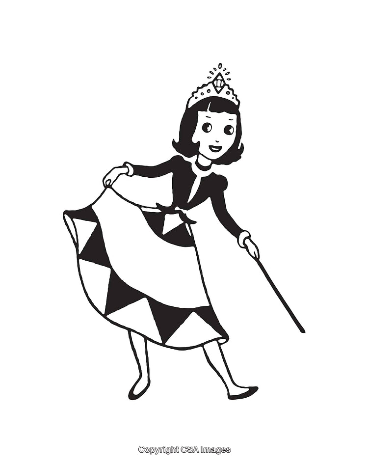 Black And White Illustration of a Woman in a Regal Outfit