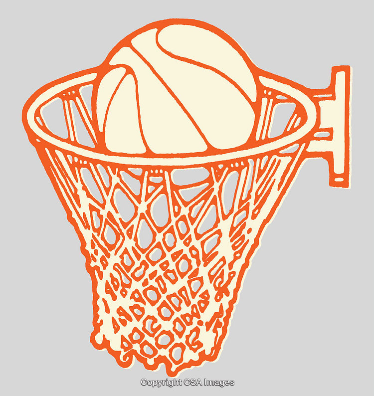 Illustration of Basketball Through Hoop in Orange and Cream Tones