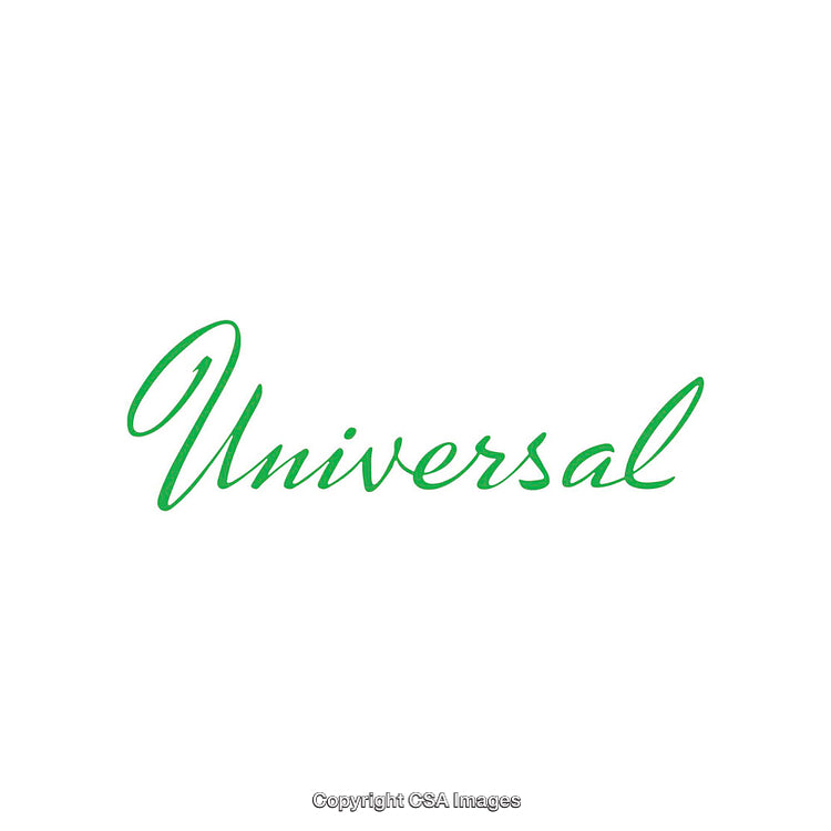 Elegant Green "Universal" Text in Cursive on White Background