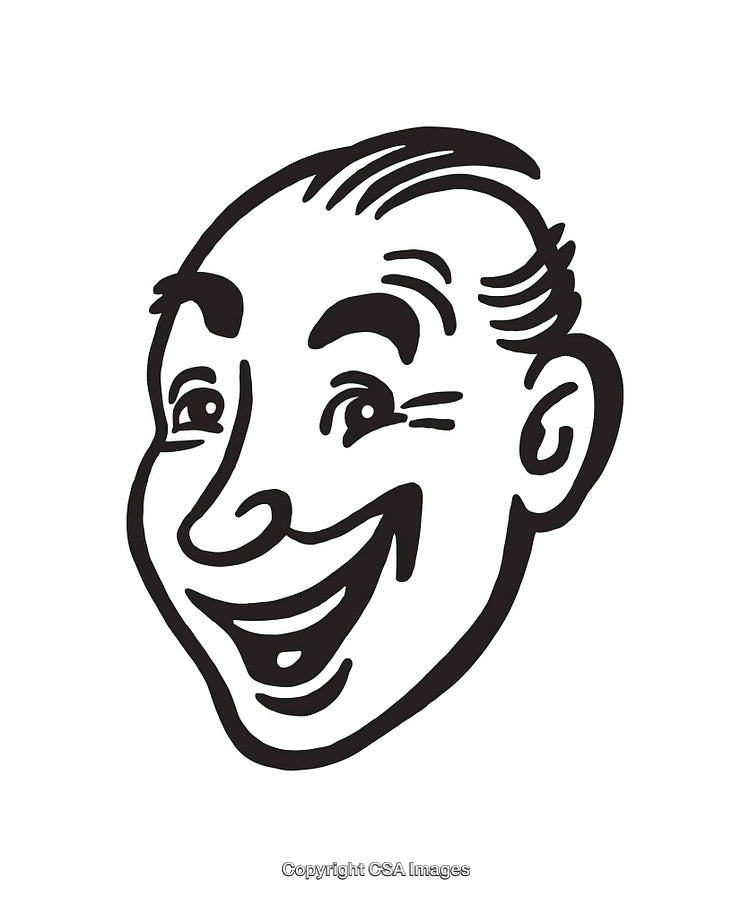 Black and White Line Art of a Happy Smiling Face Illustration