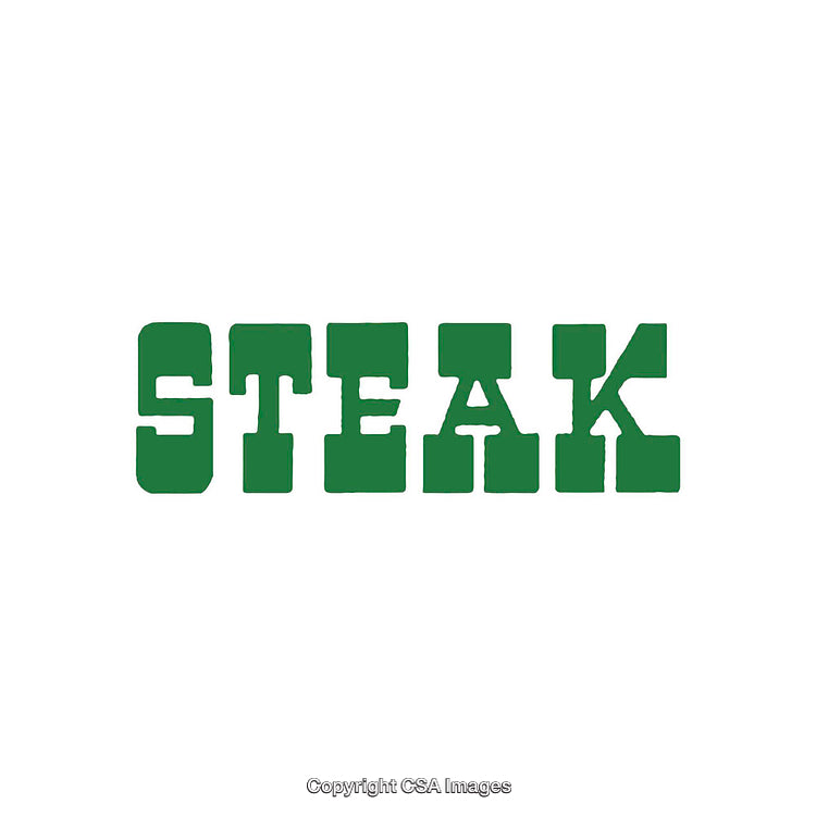 Simple Green Bold Text Design on White Background Reading 'Steak'