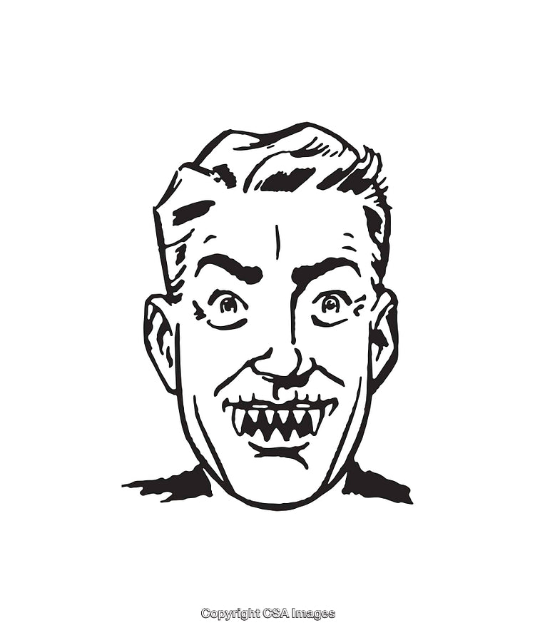 Retro Styled Black and White Character Illustration with Vampire Theme